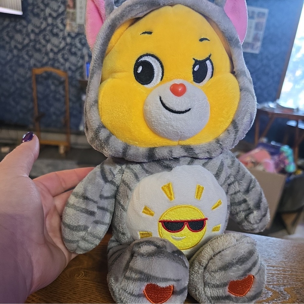 Basic Fun Plush Care Bears Rare Hoodie Funshine Bear‎ Kitty Cat 12" .